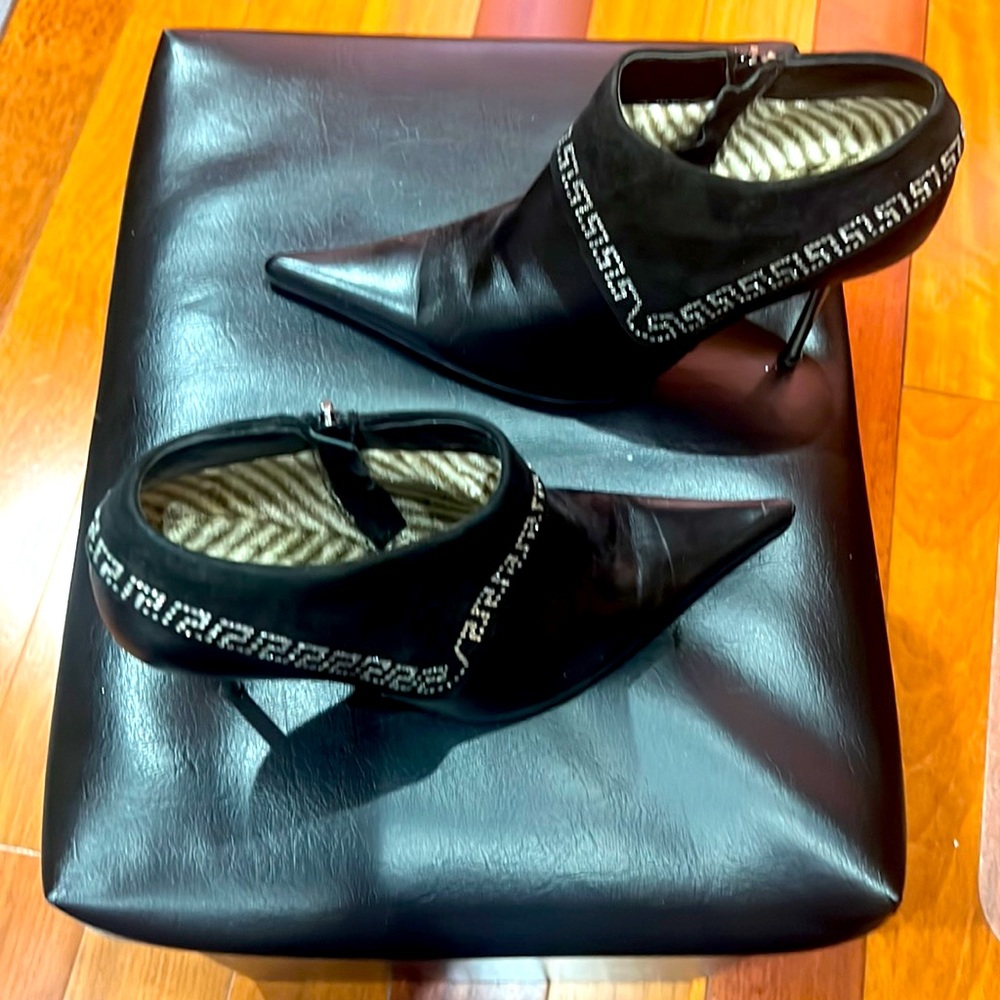 Bruno Cantini size 7 soft leather narrow boots with “Versace” crystals accents